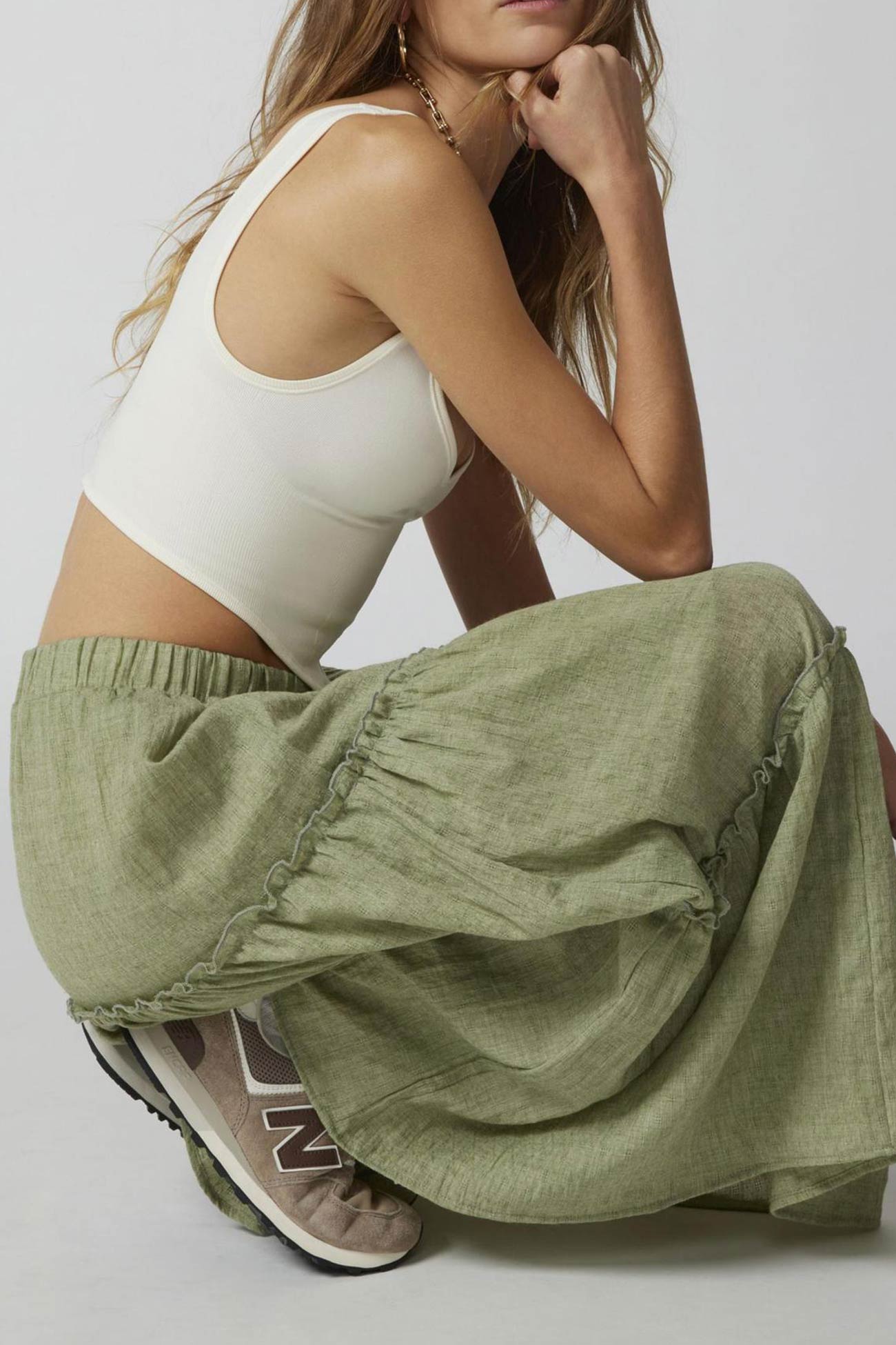 Breathable Lightweight Tiered Midi Skirt