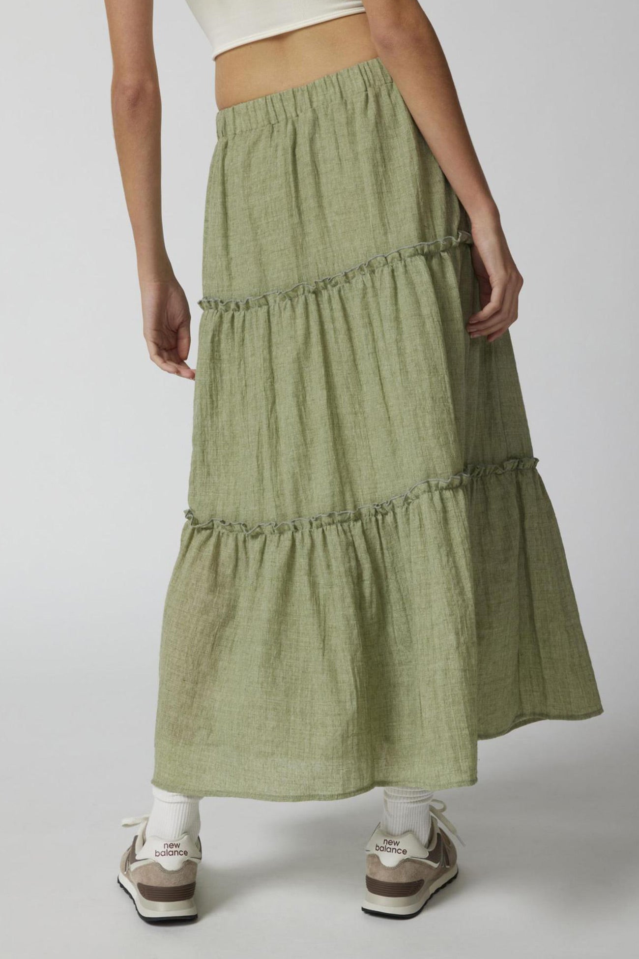 Women's Tiered Midi Skirt - Lightweight & Breathable - Elastic Waist - Flowy Casual Wear