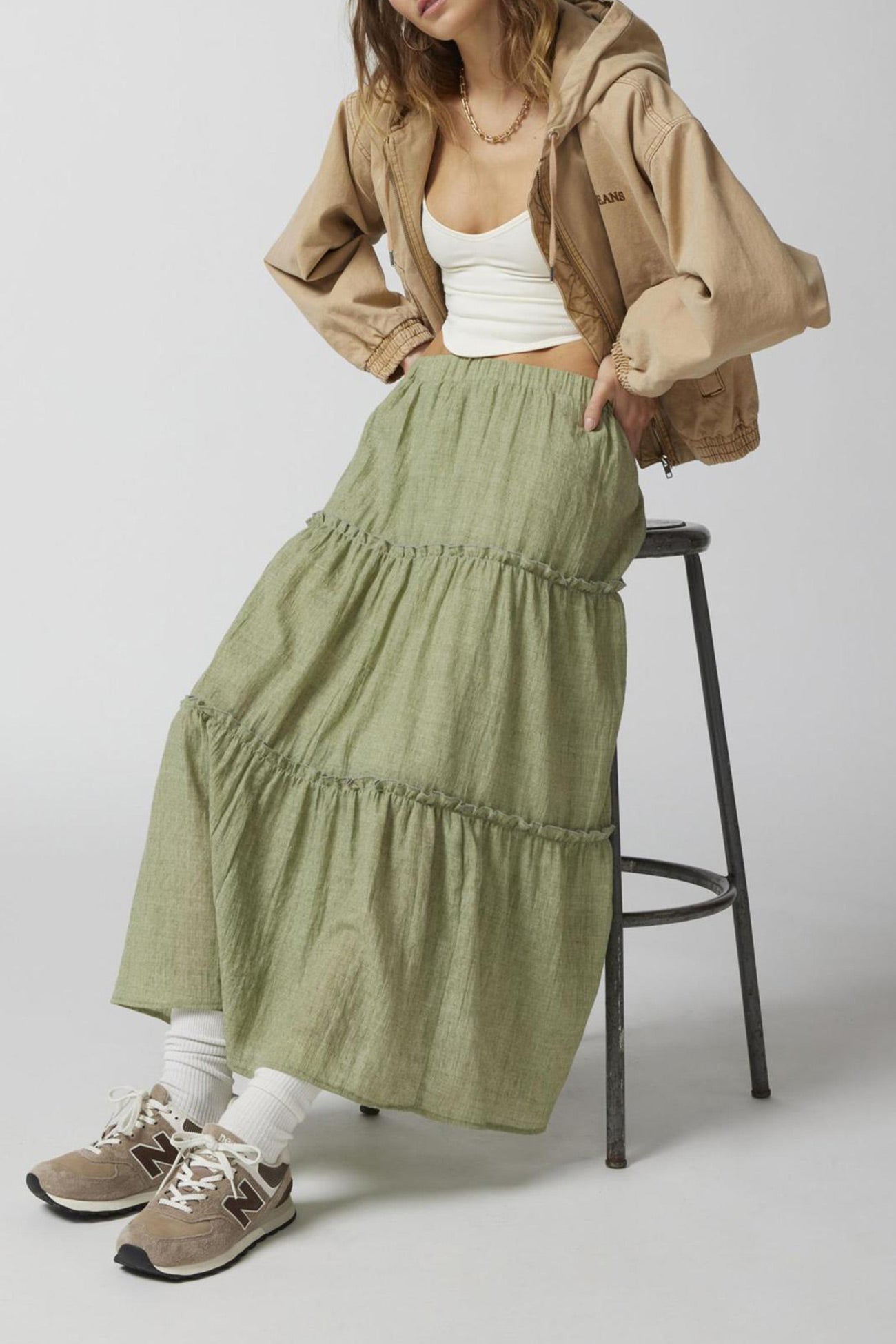 Women's Tiered Midi Skirt - Lightweight & Breathable - Elastic Waist - Flowy Casual Wear