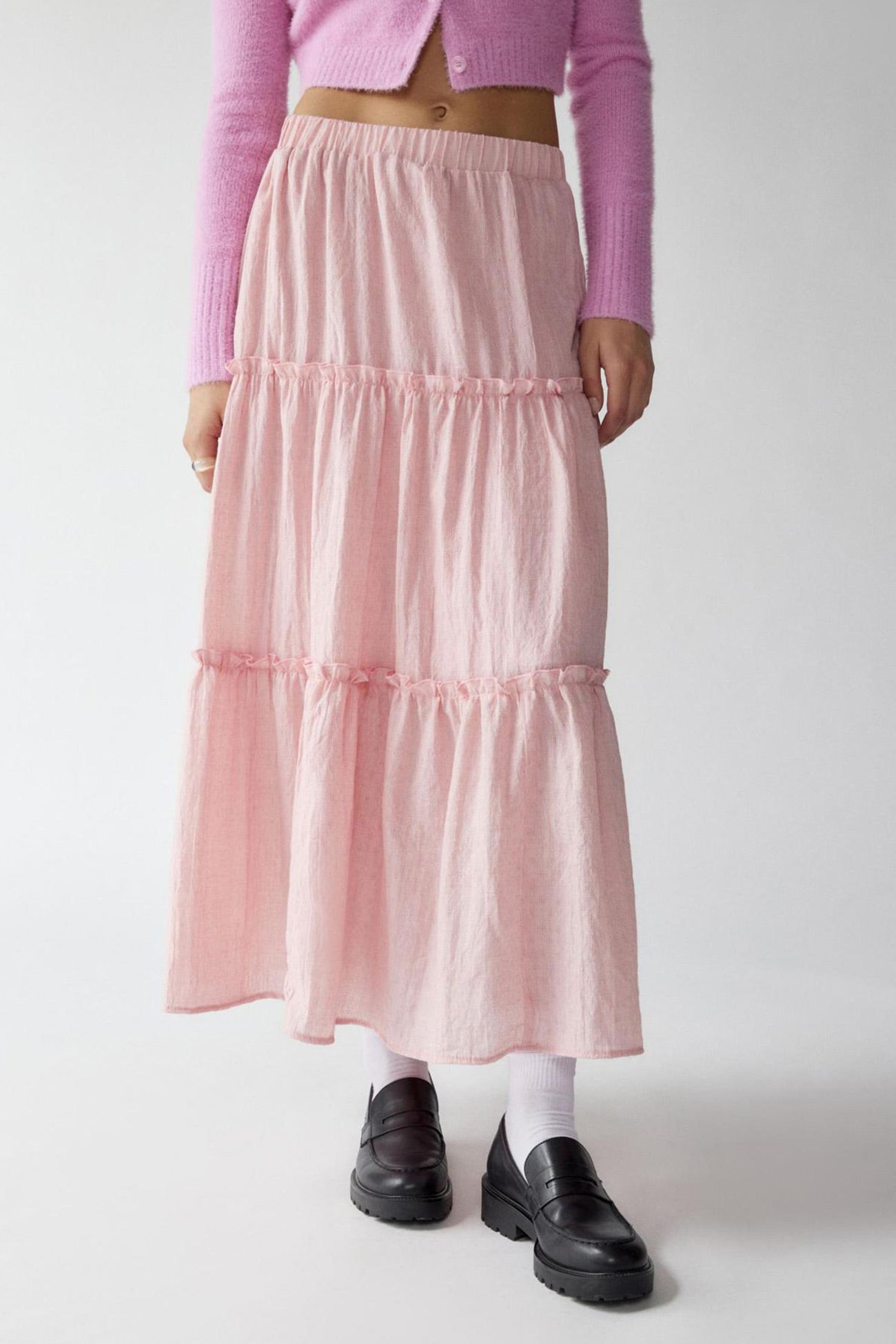 Women's Tiered Midi Skirt - Lightweight & Breathable - Elastic Waist - Flowy Casual Wear