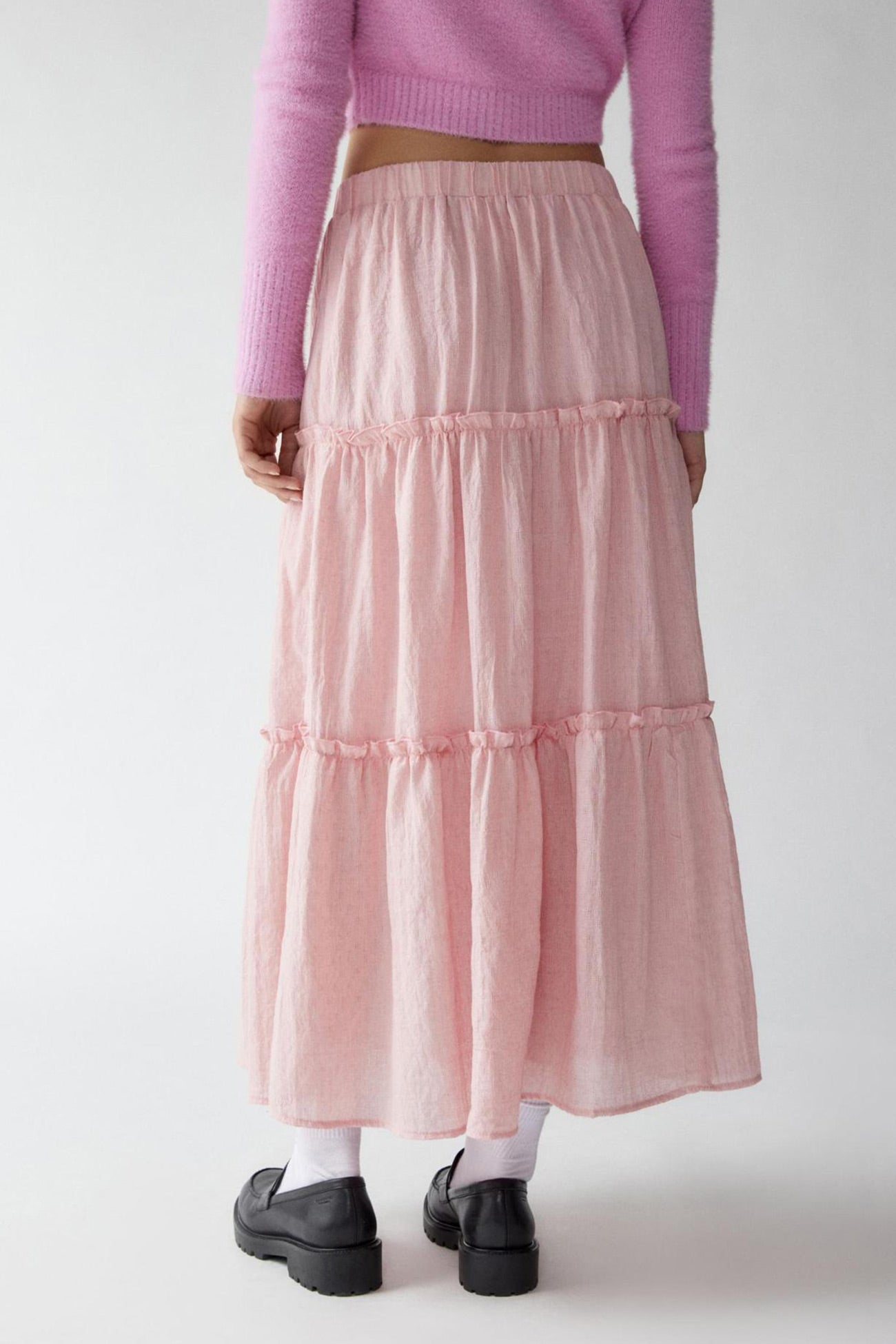 Women's Tiered Midi Skirt - Lightweight & Breathable - Elastic Waist - Flowy Casual Wear