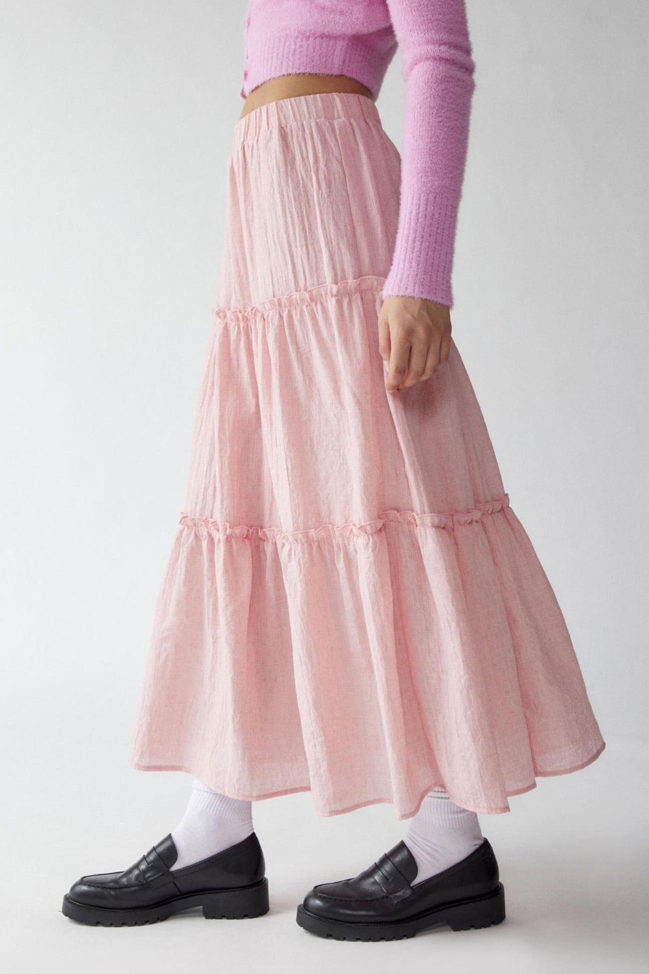 Women's Tiered Midi Skirt - Lightweight & Breathable - Elastic Waist - Flowy Casual Wear