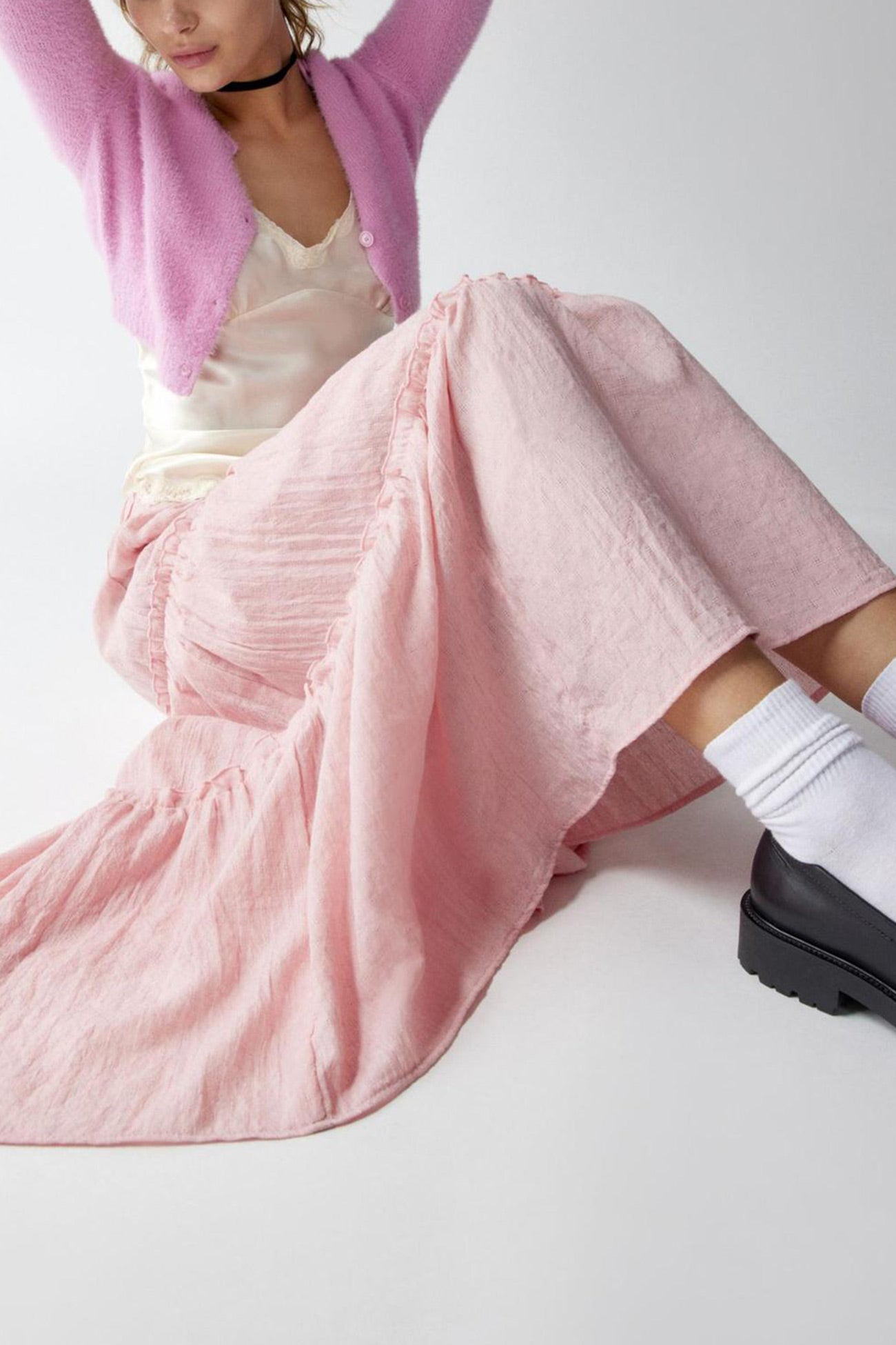 Breathable Lightweight Tiered Midi Skirt