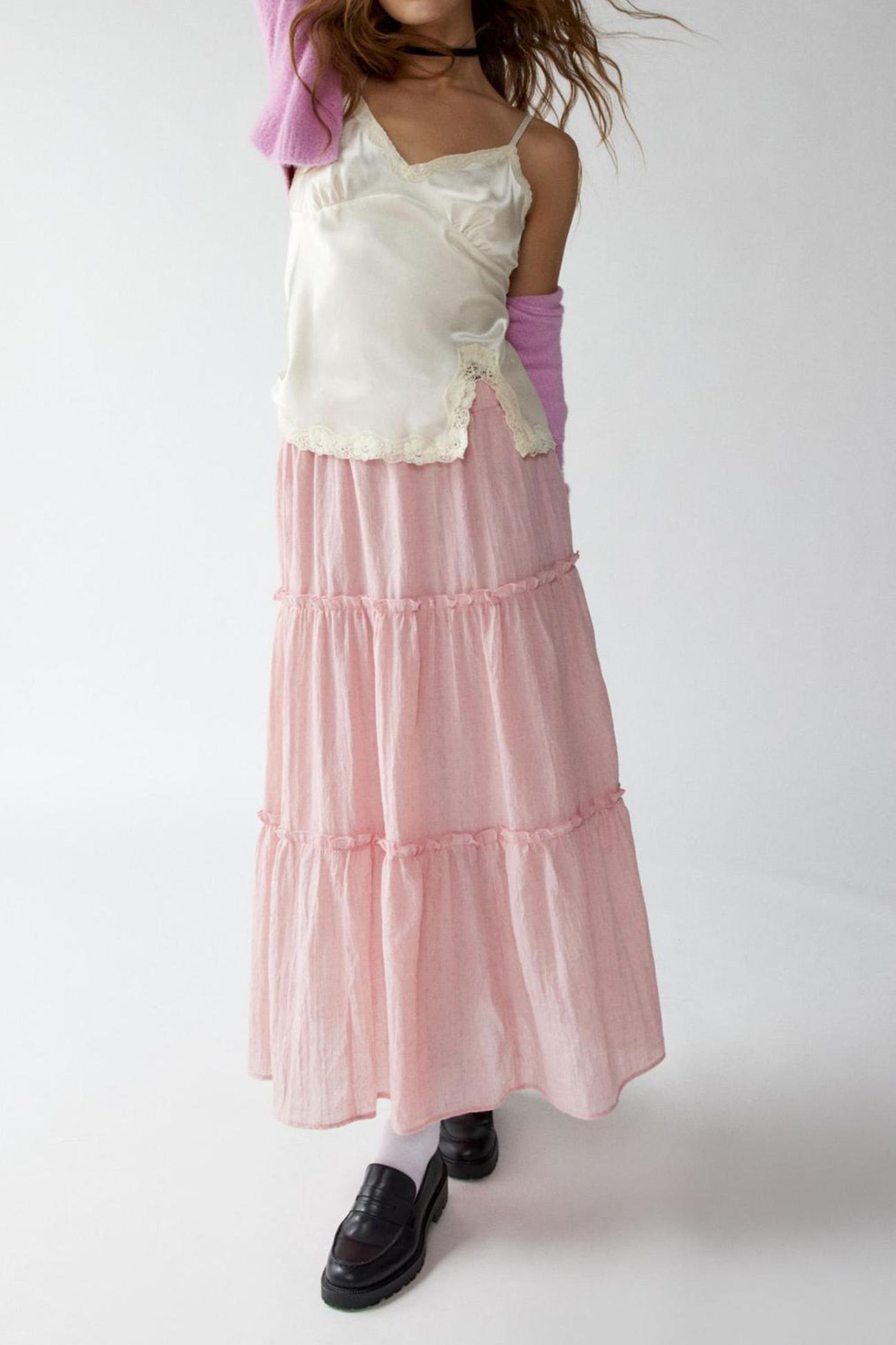 Women's Tiered Midi Skirt - Lightweight & Breathable - Elastic Waist - Flowy Casual Wear