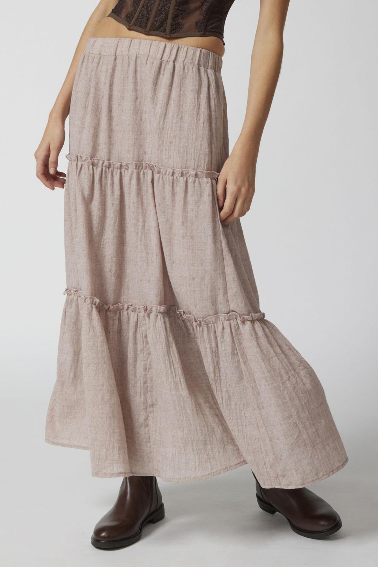 Women's Tiered Midi Skirt - Lightweight & Breathable - Elastic Waist - Flowy Casual Wear