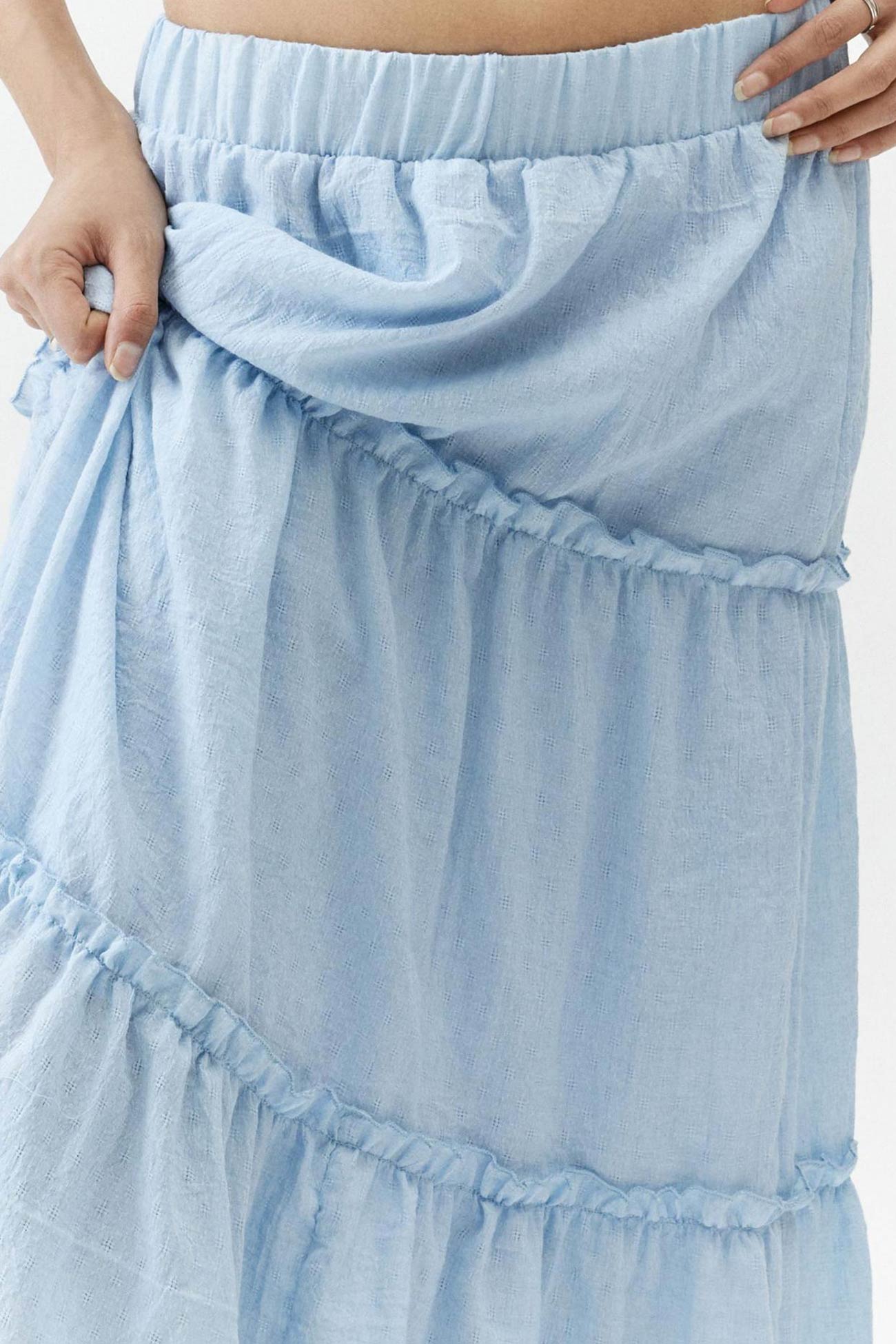 Women's Tiered Midi Skirt - Lightweight & Breathable - Elastic Waist - Flowy Casual Wear