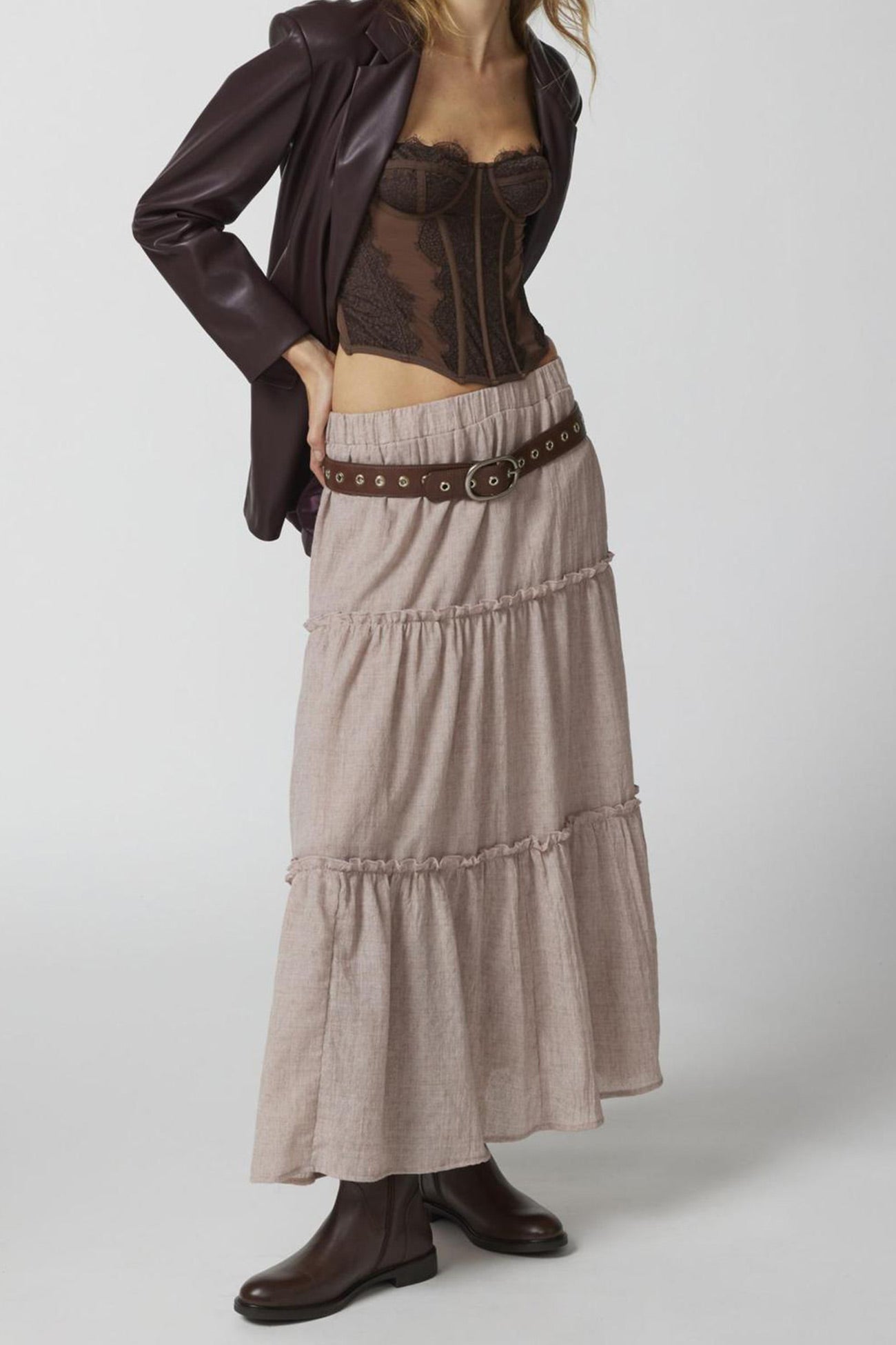 Women's Tiered Midi Skirt - Lightweight & Breathable - Elastic Waist - Flowy Casual Wear
