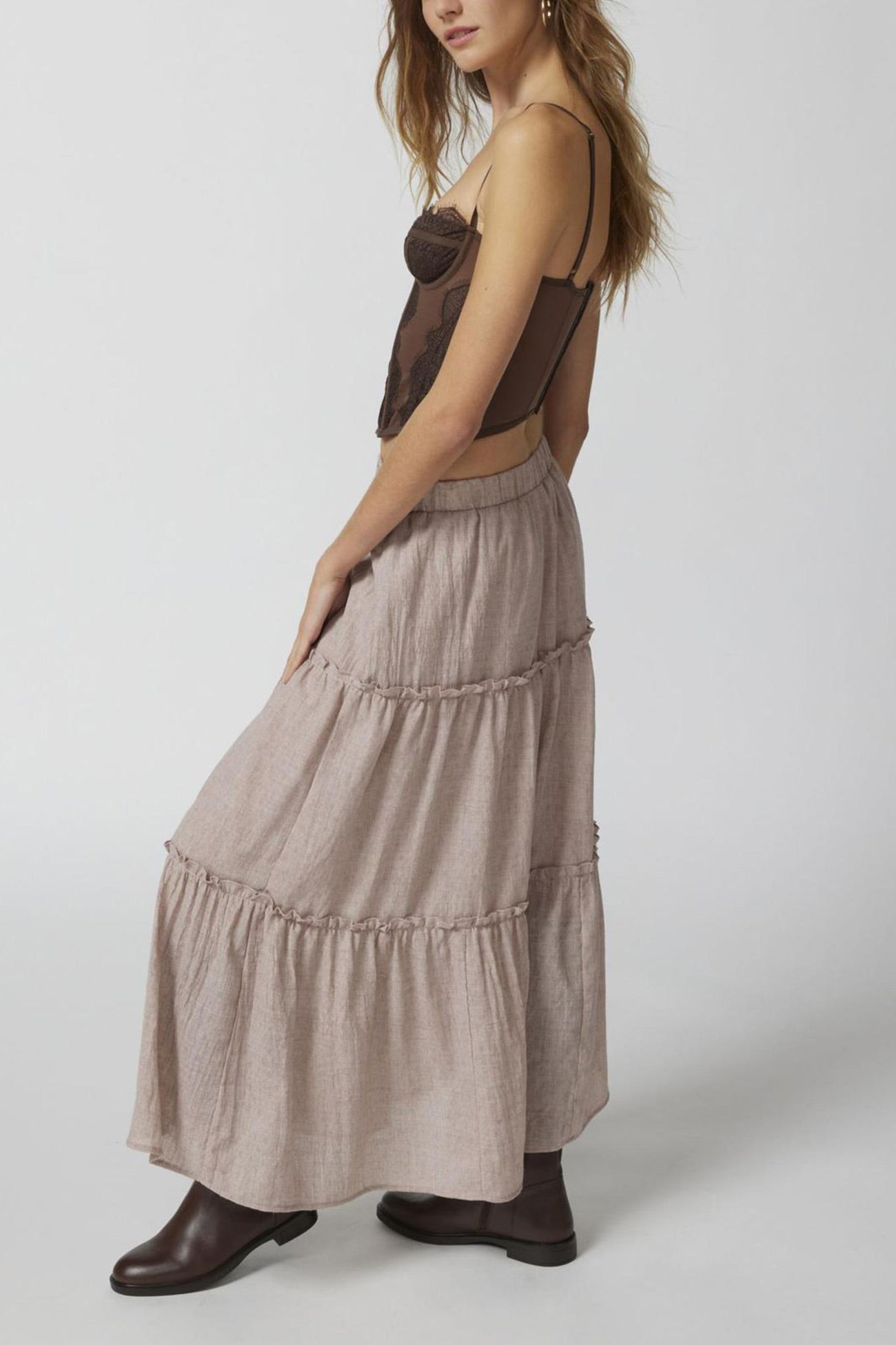Women's Tiered Midi Skirt - Lightweight & Breathable - Elastic Waist - Flowy Casual Wear