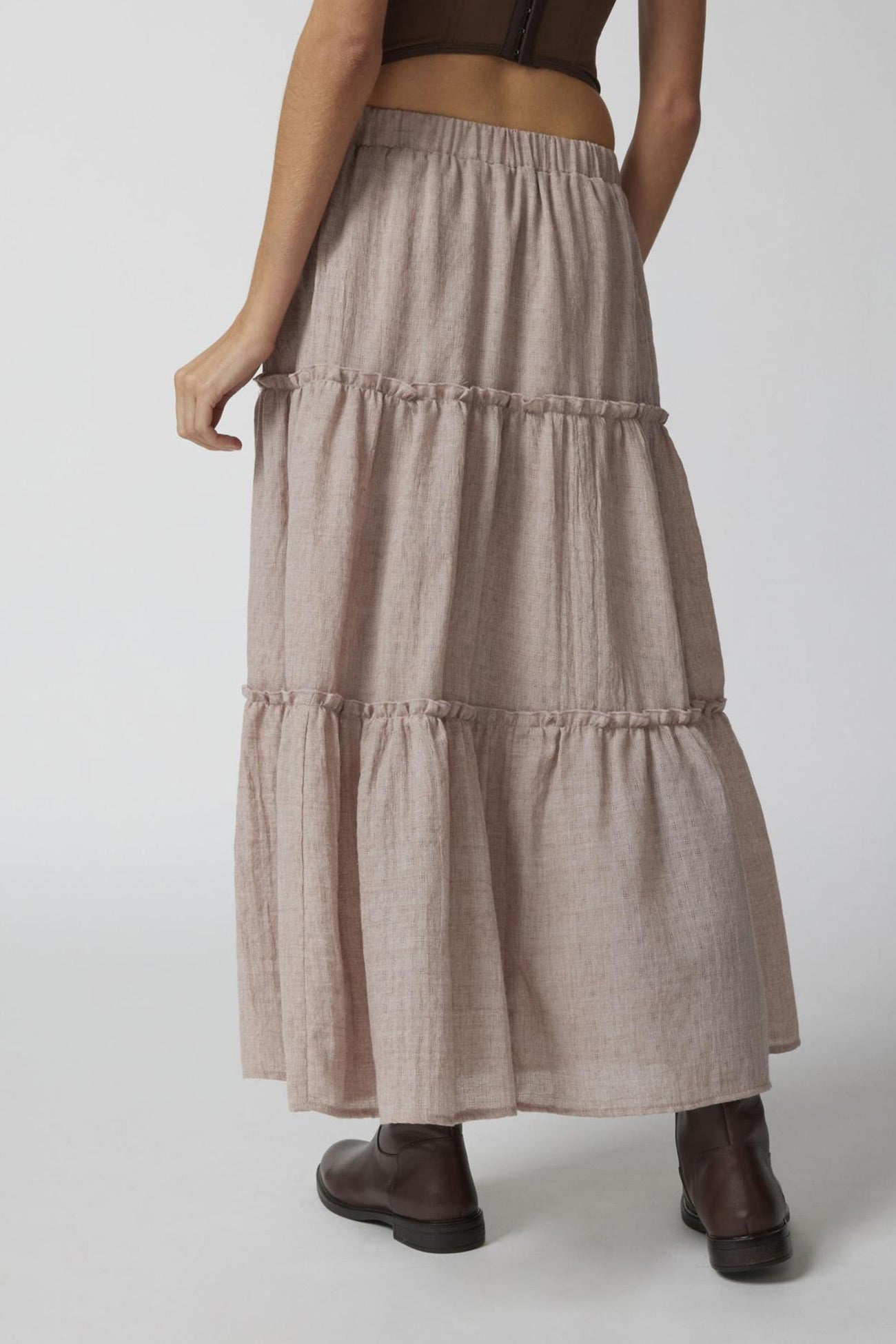 Women's Tiered Midi Skirt - Lightweight & Breathable - Elastic Waist - Flowy Casual Wear