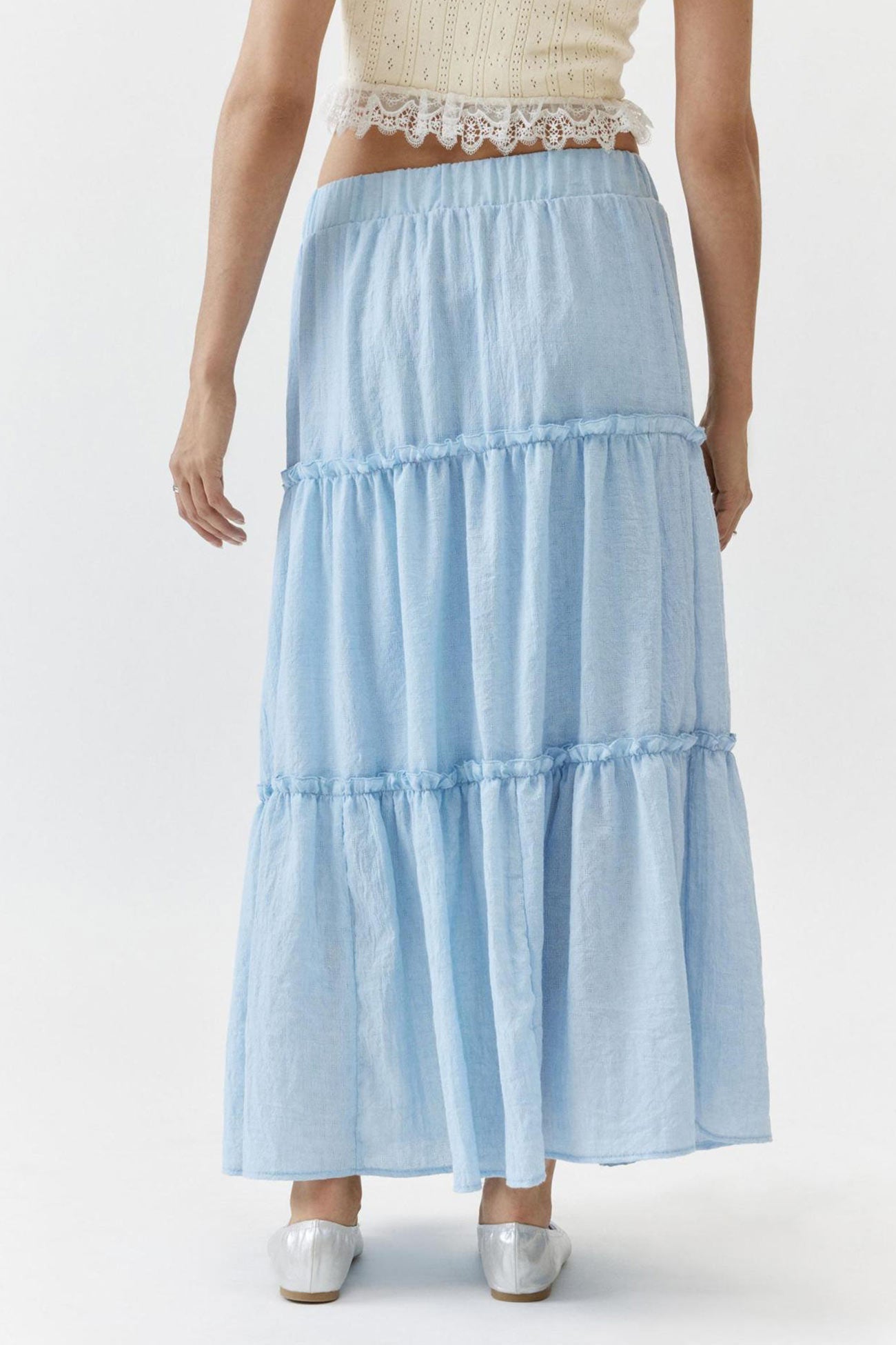 Women's Tiered Midi Skirt - Lightweight & Breathable - Elastic Waist - Flowy Casual Wear