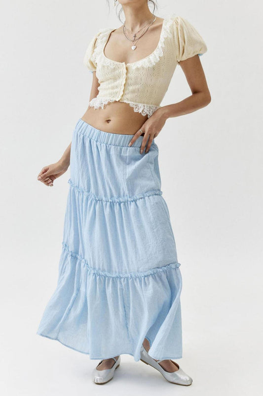 Breathable Lightweight Tiered Midi Skirt