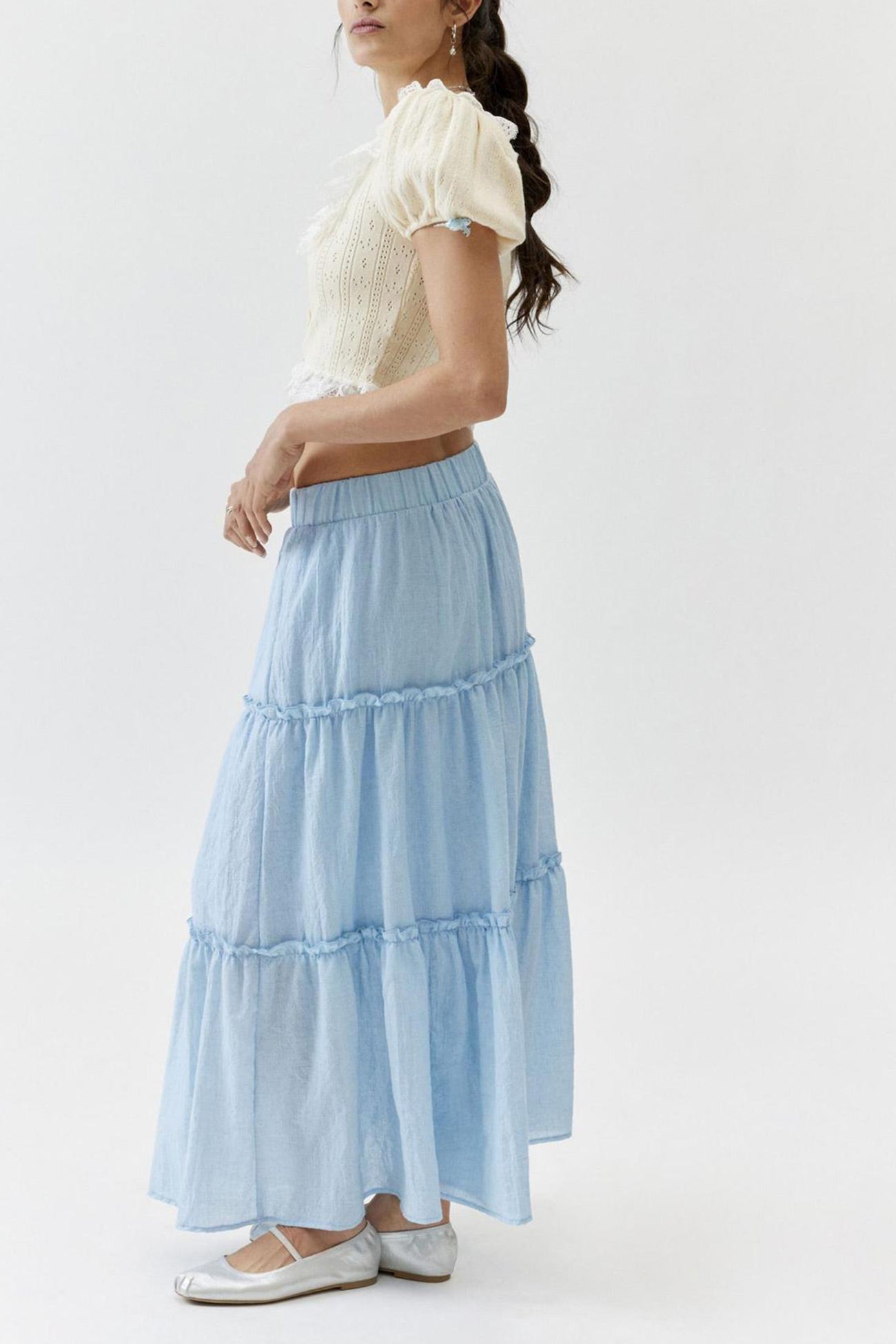 Women's Tiered Midi Skirt - Lightweight & Breathable - Elastic Waist - Flowy Casual Wear