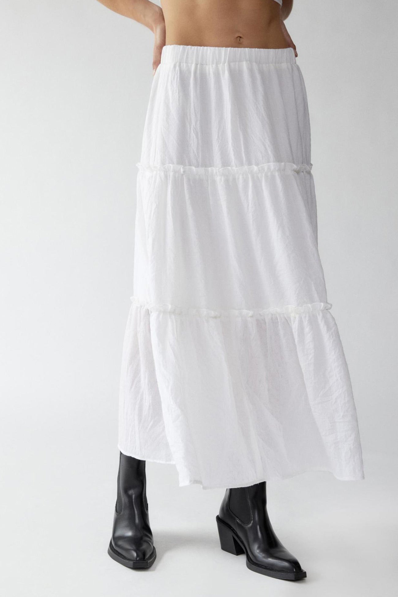 Women's Tiered Midi Skirt - Lightweight & Breathable - Elastic Waist - Flowy Casual Wear