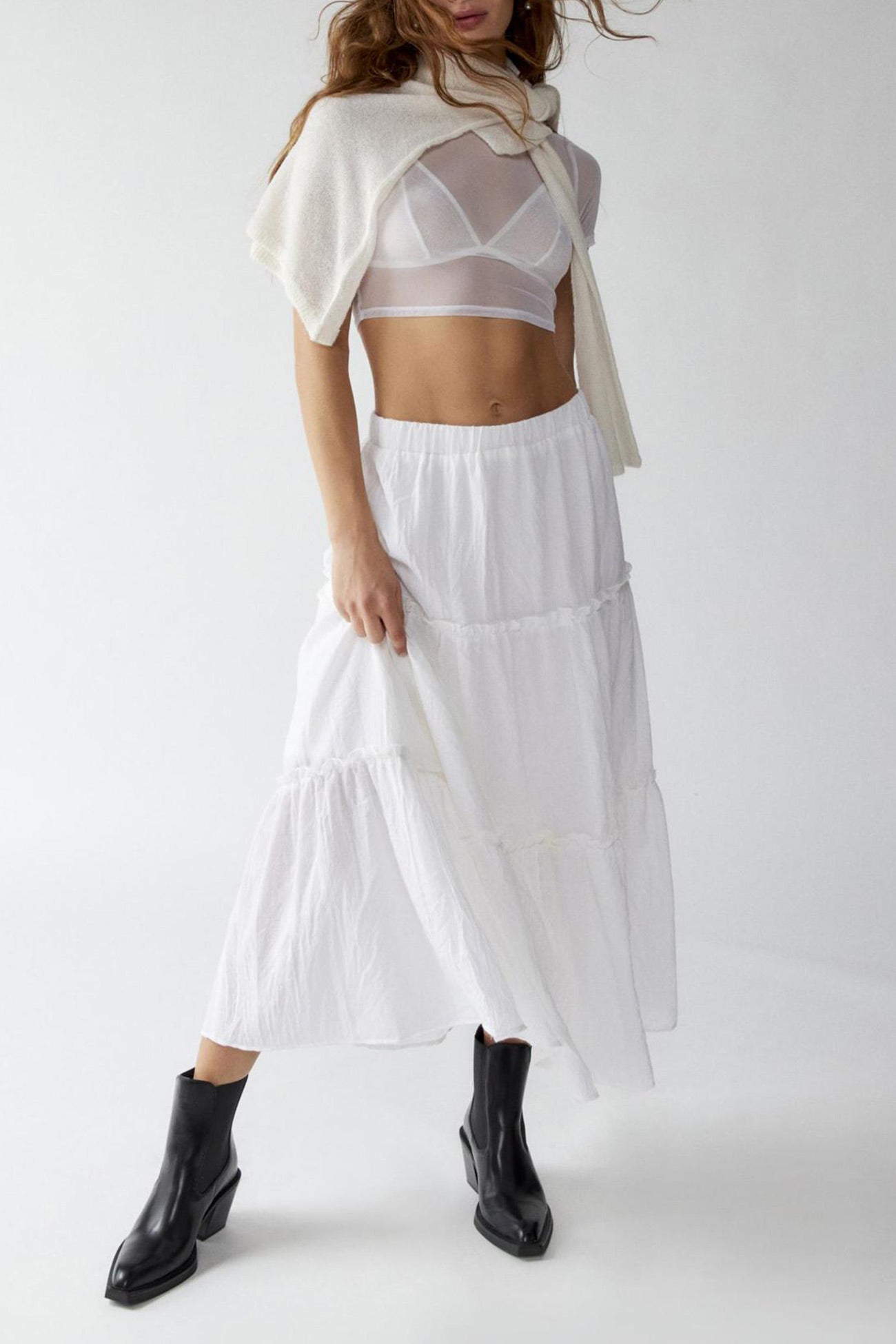 Women's Tiered Midi Skirt - Lightweight & Breathable - Elastic Waist - Flowy Casual Wear