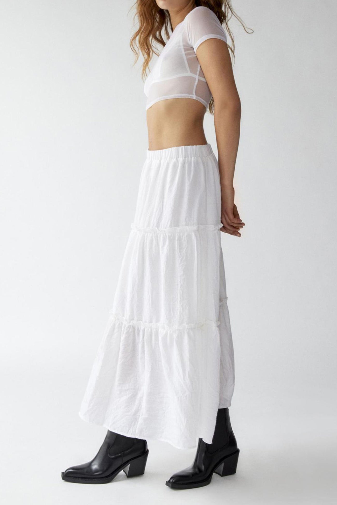 Women's Tiered Midi Skirt - Lightweight & Breathable - Elastic Waist - Flowy Casual Wear