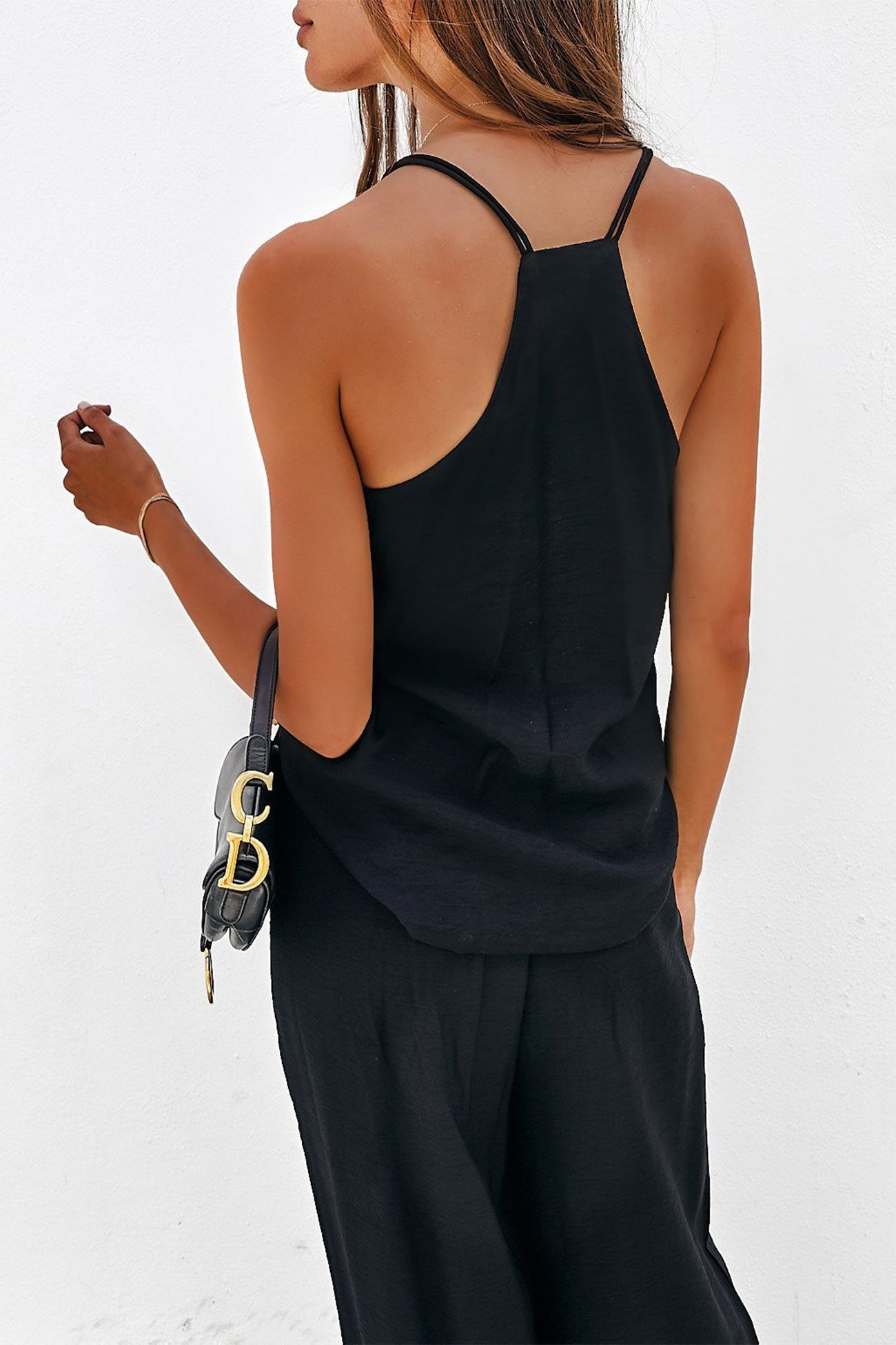 Women’s Matching Set - Sleeveless V-Neck Top & High Waisted Wide-Leg Pants - Relaxed Fit