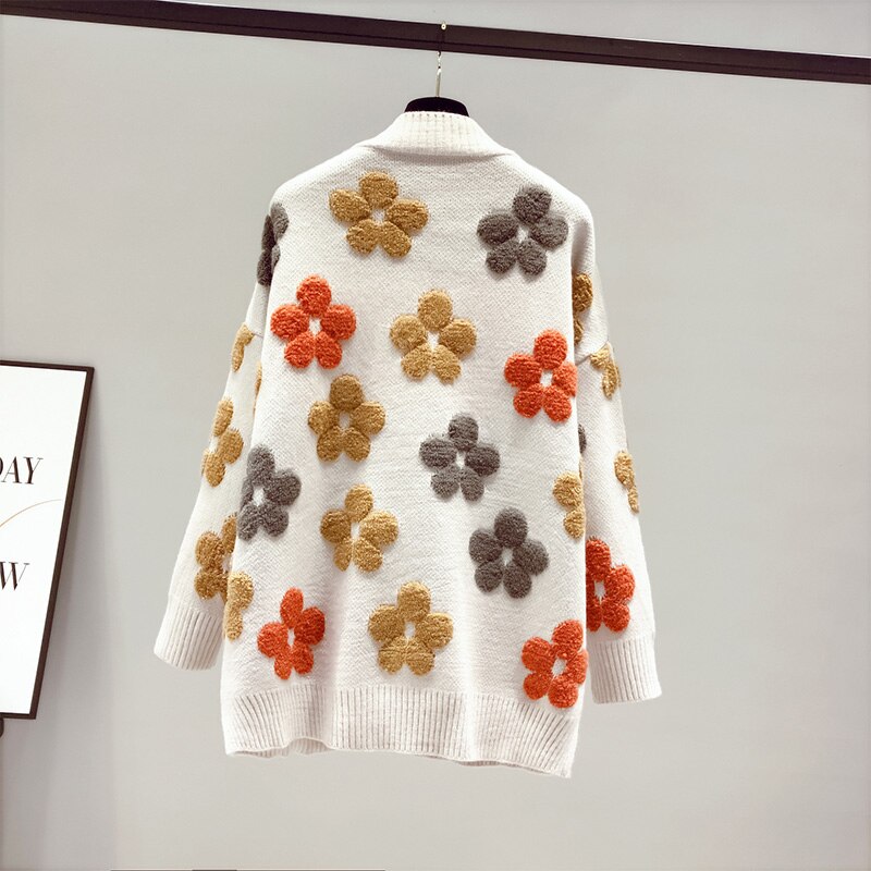 women's v-neck floral pocket button-down knit cardigan