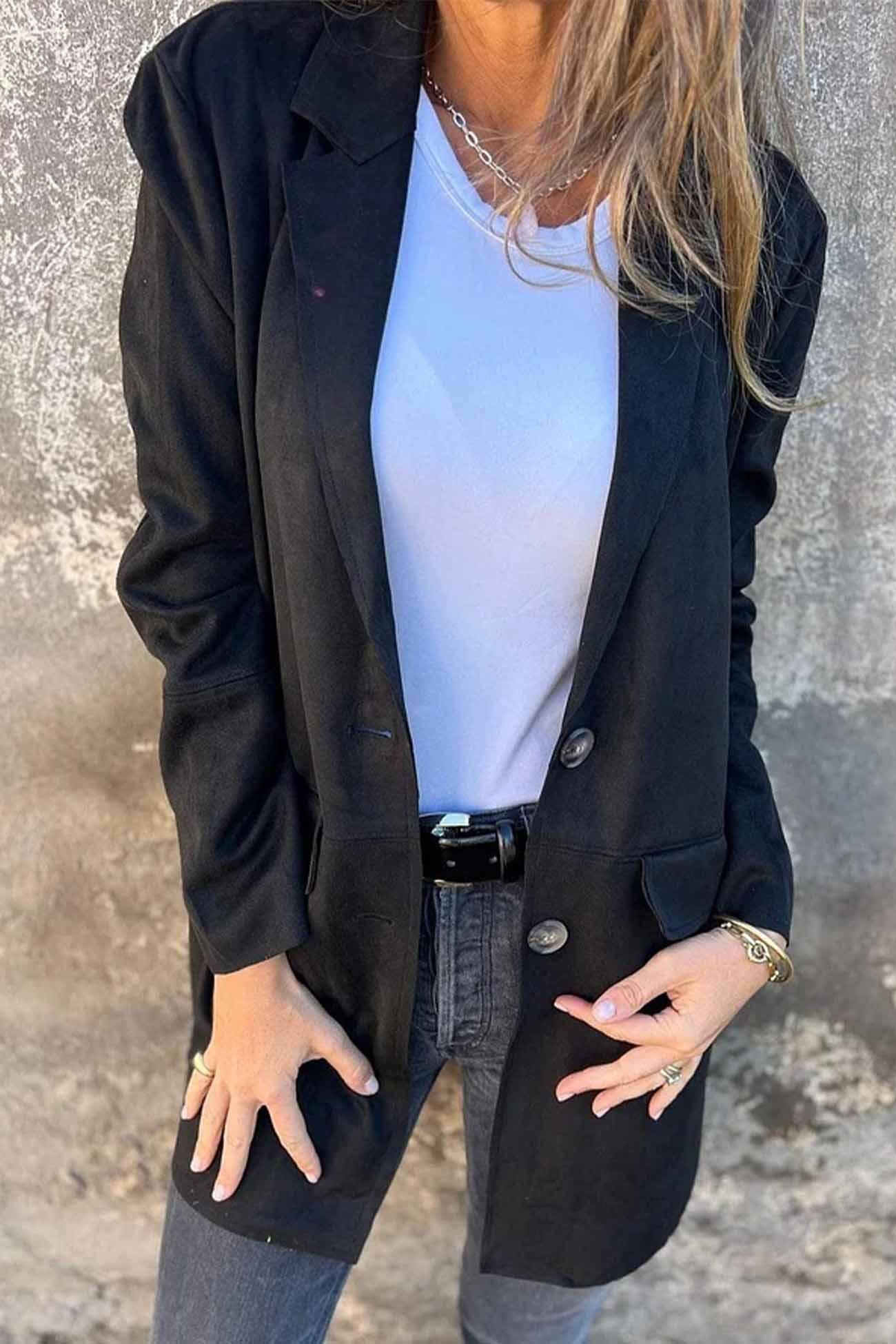 Women's faux suede button-down lapel jacket