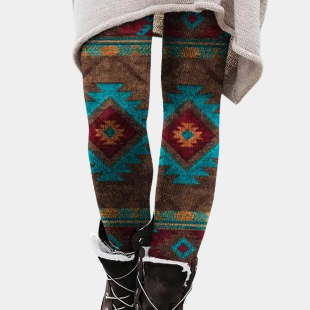 Women’s Leggings – Stretch Fit – Breathable Knit – Geometric Print – Full Length