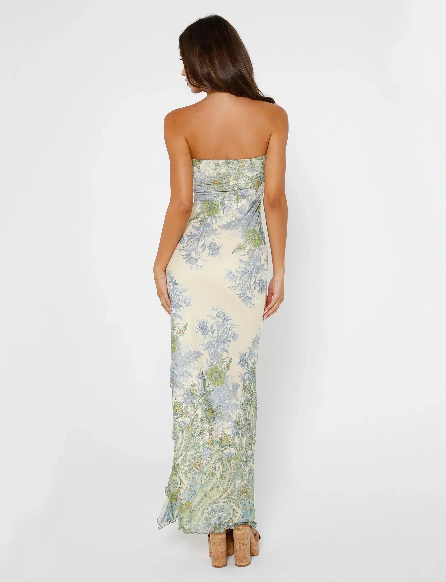 Women’s Maxi Dress – Strapless Fit – Bold Floral Print – High Slit – Flowy Fabric