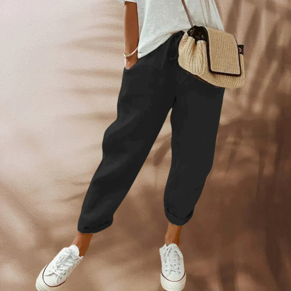 Women’s Full-Length Trousers – Relaxed Fit – Elastic Waist – Breathable Blend – Casual Style