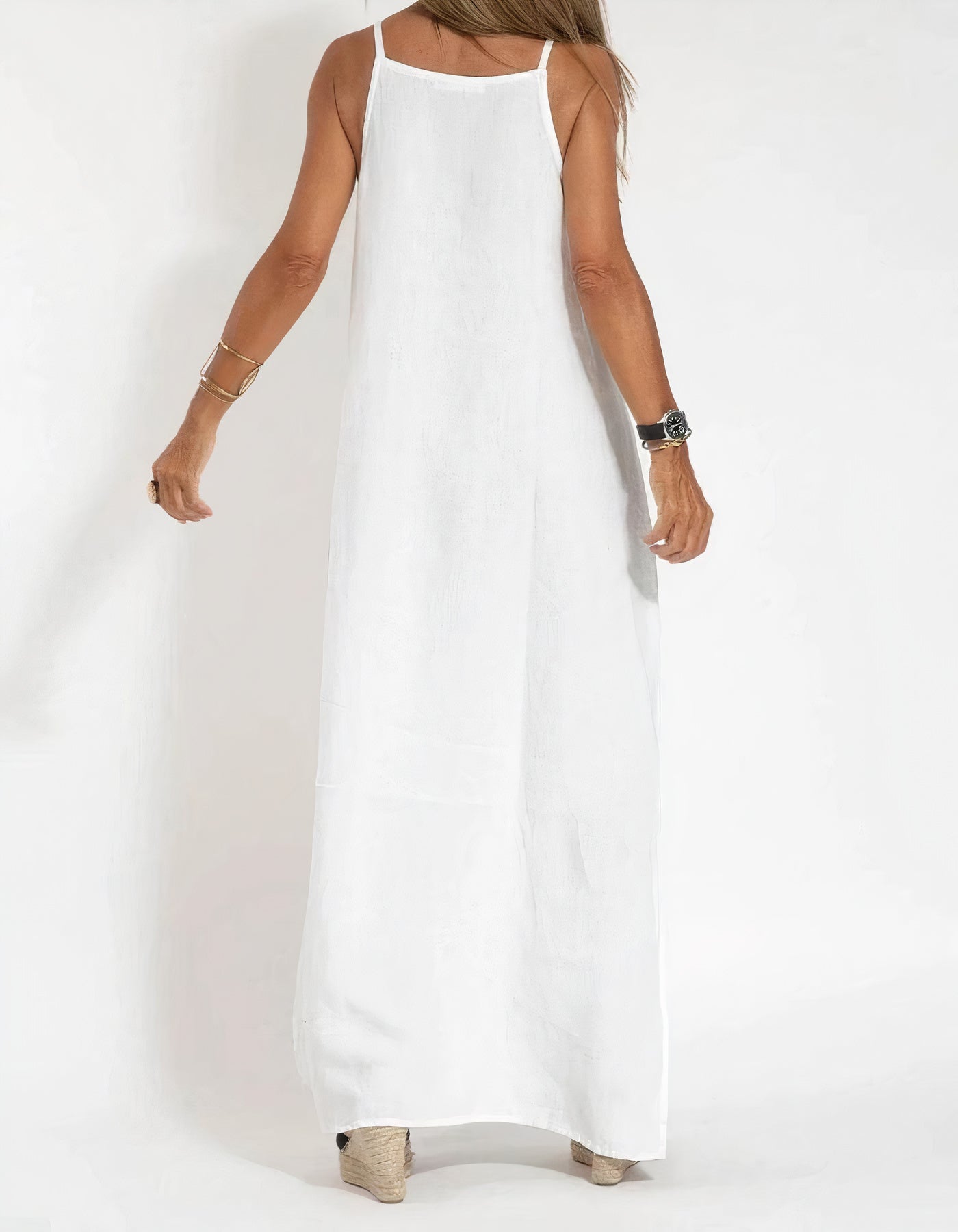 Women's Maxi Dress - Sleeveless Halter Neck - Lightweight Cotton Blend - Flowy Fit