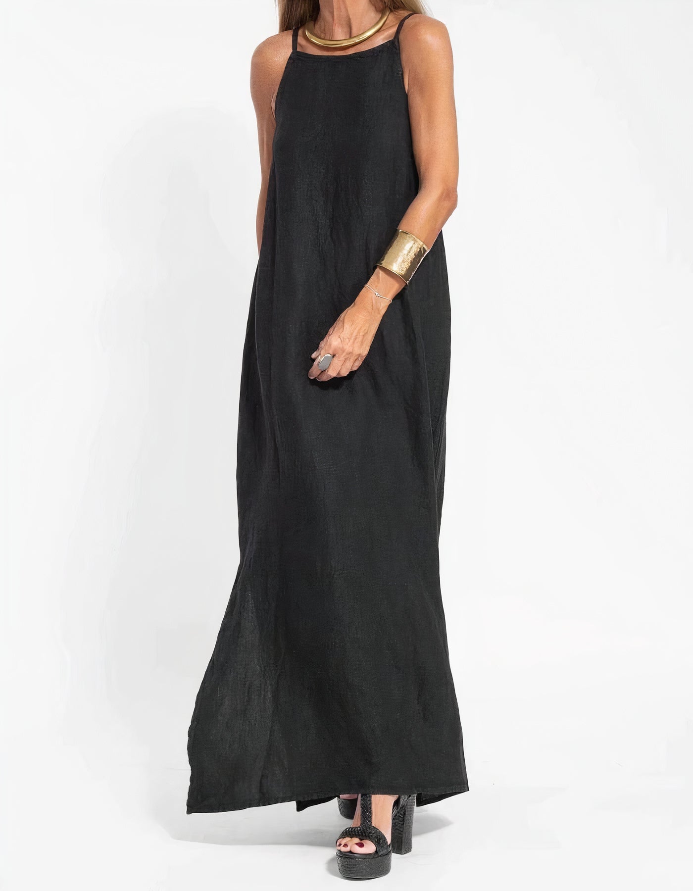 Women's Maxi Dress - Sleeveless Halter Neck - Lightweight Cotton Blend - Flowy Fit