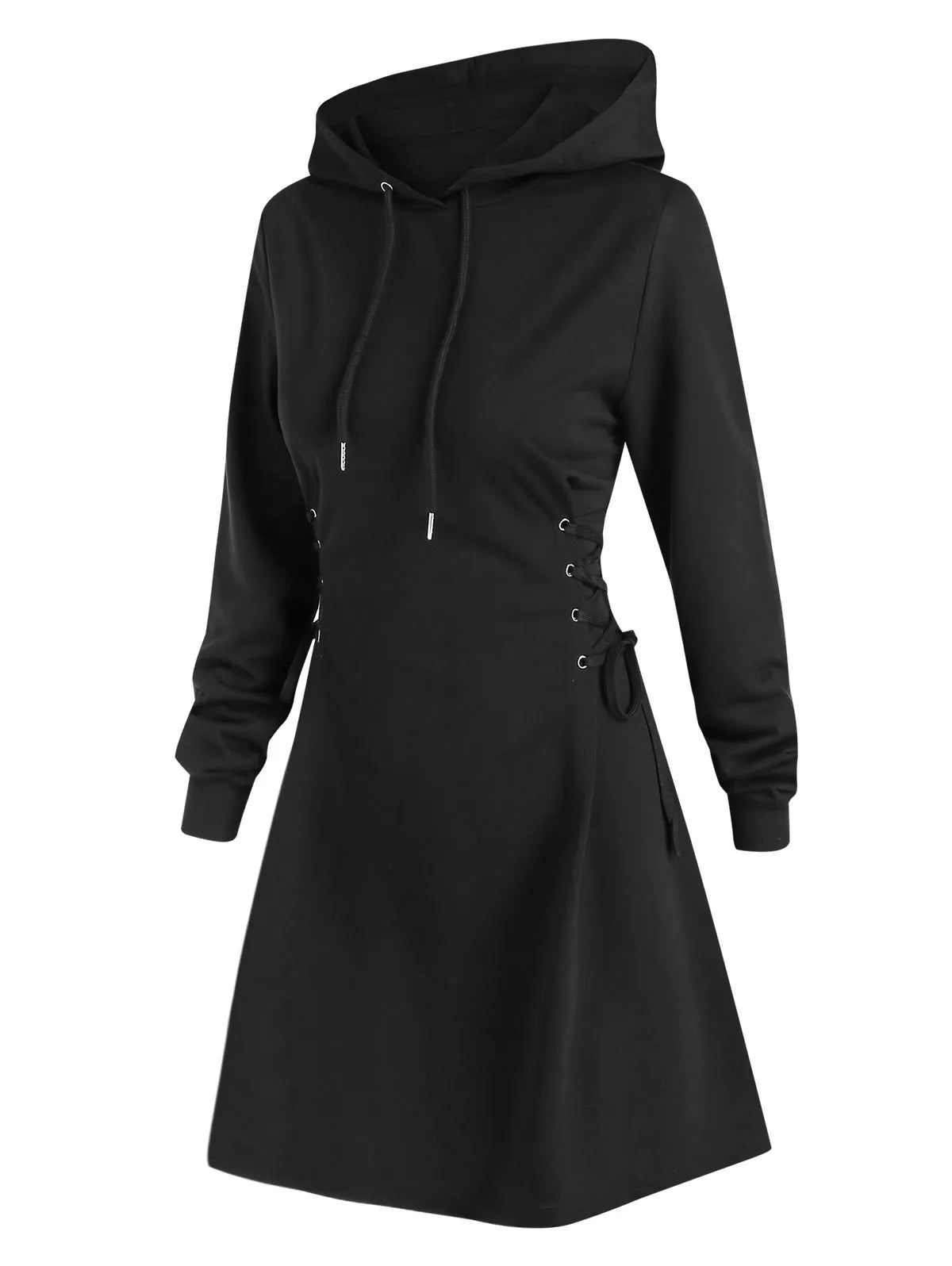 Women's gothic mini dress with hoodie and drawstring