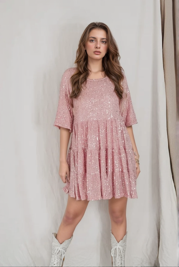Sequin Tiered Loose Fit Mini Dress