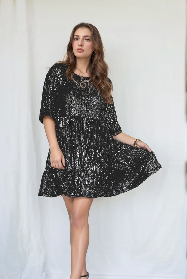 Sequin Tiered Loose Fit Mini Dress