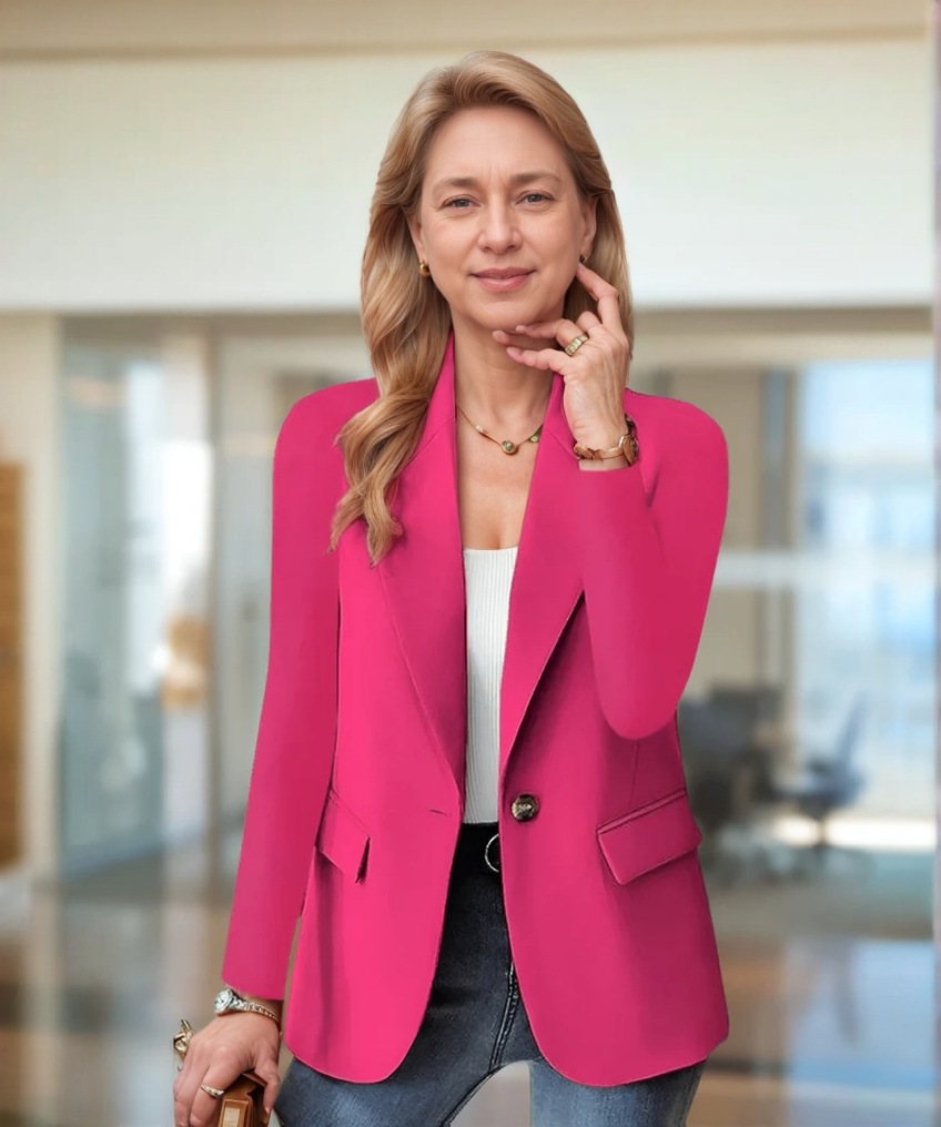 Elegant long sleeve blazer with lapel for women