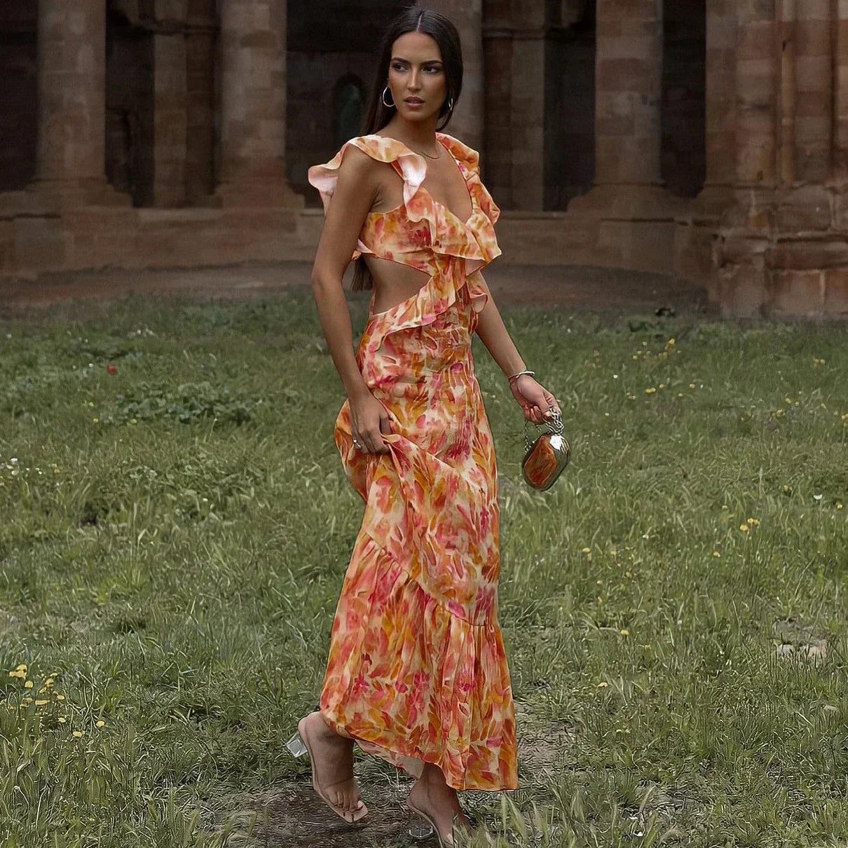 Erna - Vibrant maxi dress with floral print and ruffles