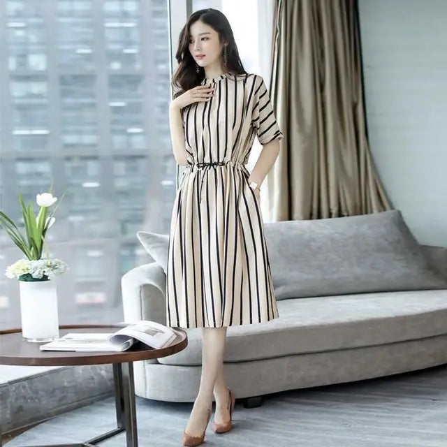 Striped Relaxed Fit Summer Midi Dress