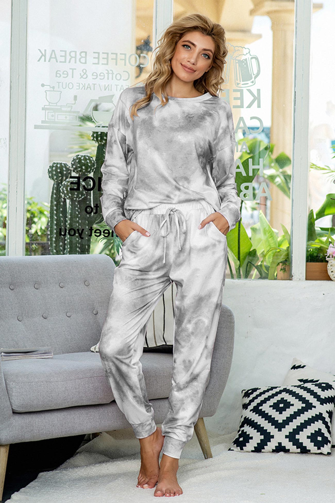 Women's tie-dye long sleeve lounge set