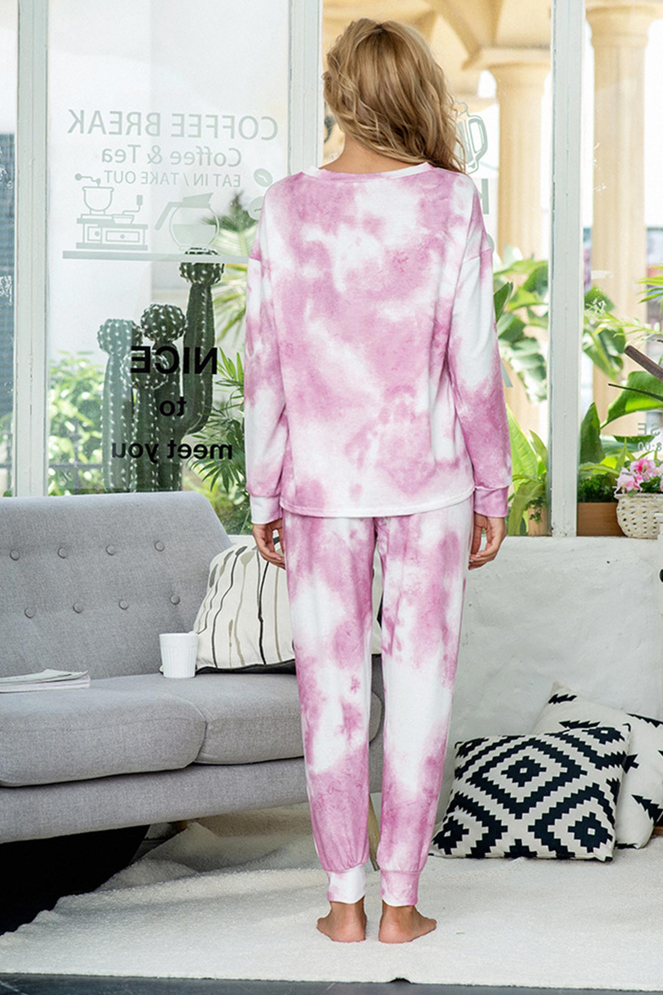 Women's tie-dye long sleeve lounge set