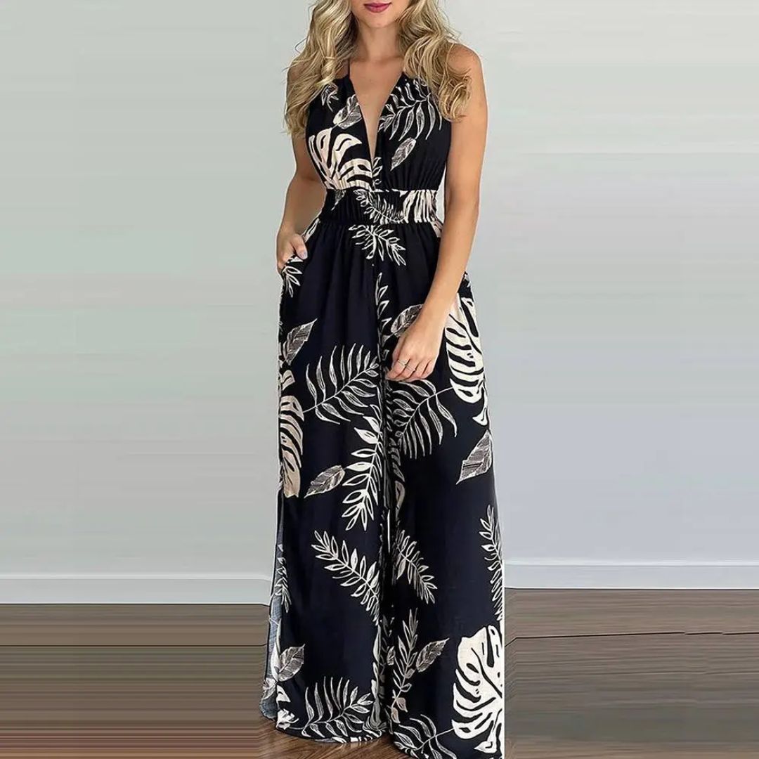 Lightweight Breathable Wide-Leg Halter Jumpsuit