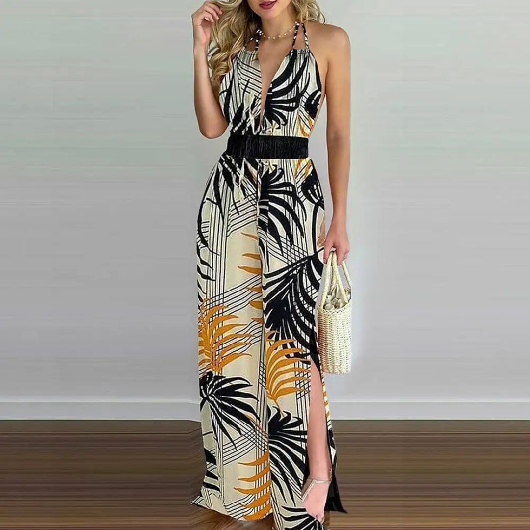 Lightweight Breathable Wide-Leg Halter Jumpsuit