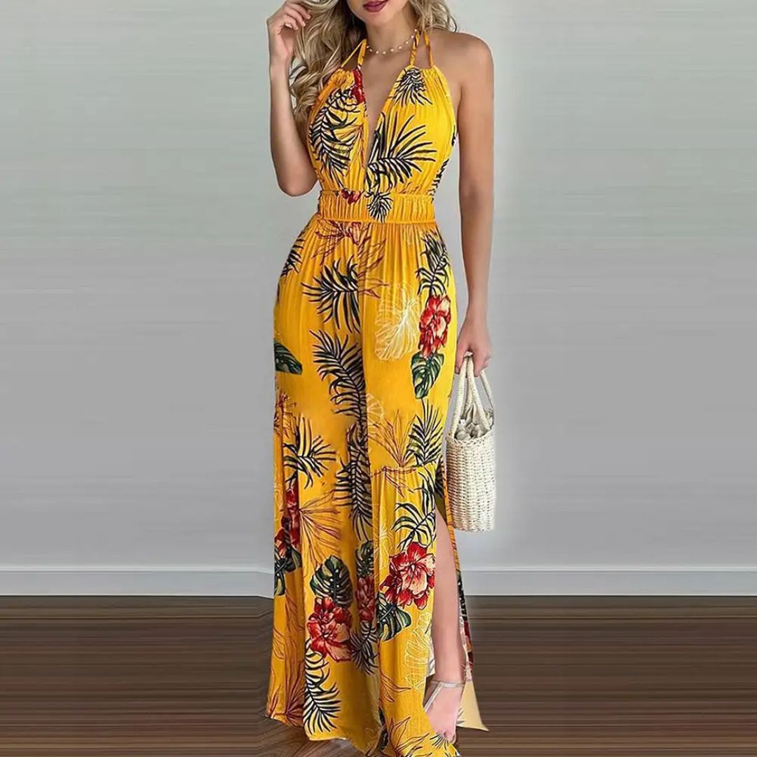 Lightweight Breathable Wide-Leg Halter Jumpsuit