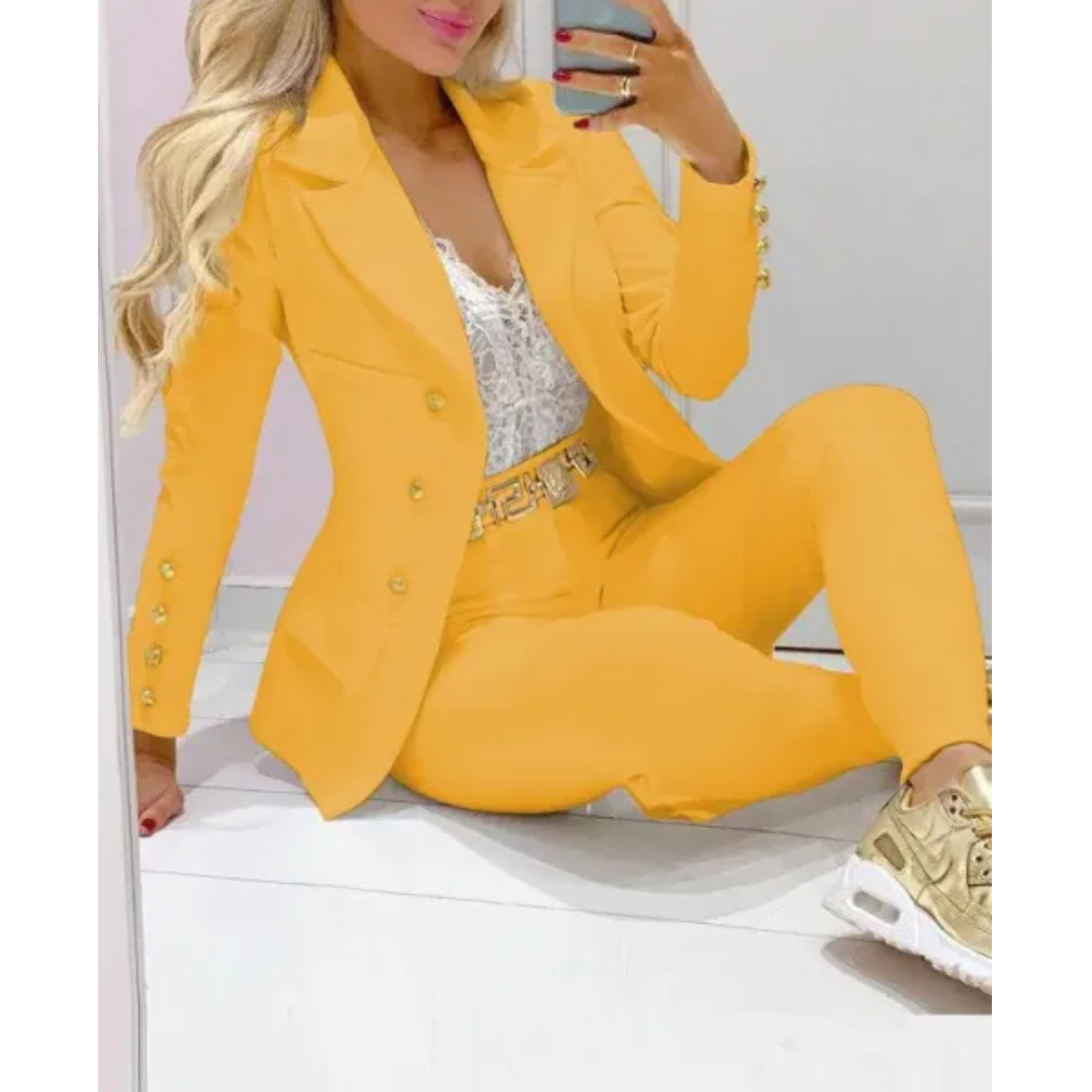 Women's single-breasted suit and high waisted pants set