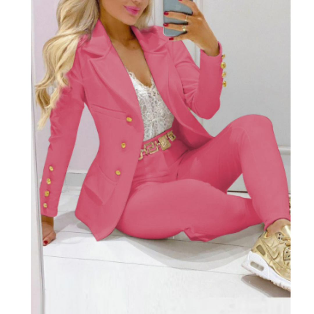Women's single-breasted suit and high waisted pants set