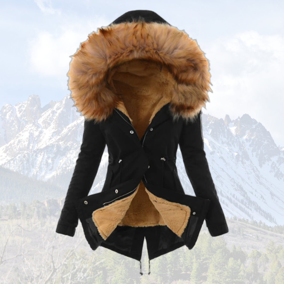 Women's thermal insulated winter jacket - Faux-fur hooded stylish winter coat