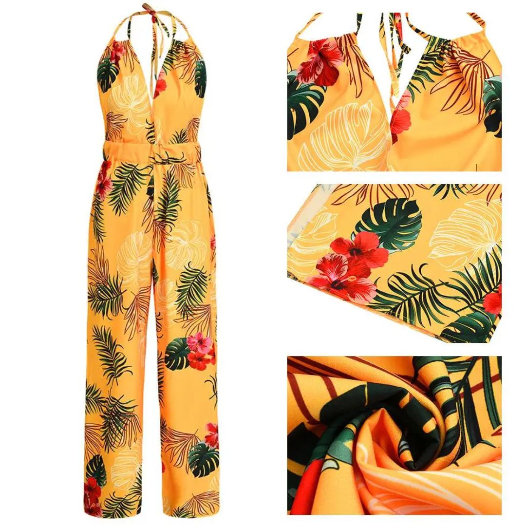 Lightweight Breathable Wide-Leg Halter Jumpsuit