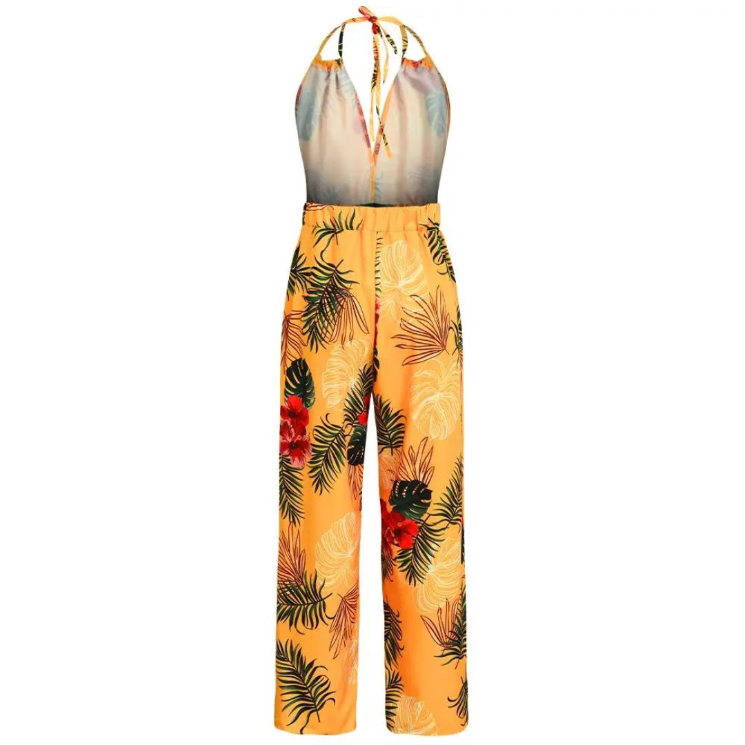 Lightweight Breathable Wide-Leg Halter Jumpsuit