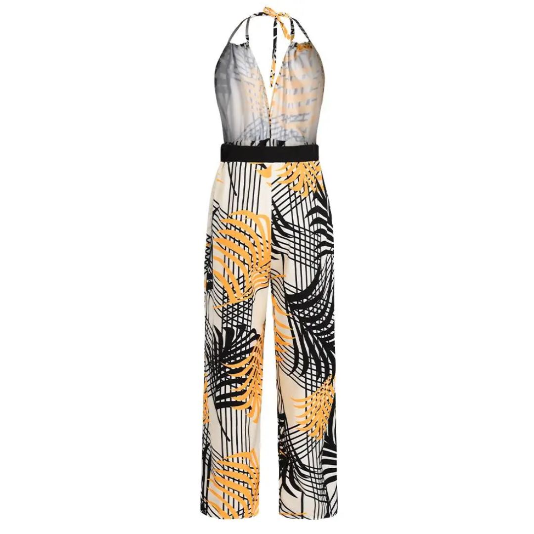 Lightweight Breathable Wide-Leg Halter Jumpsuit