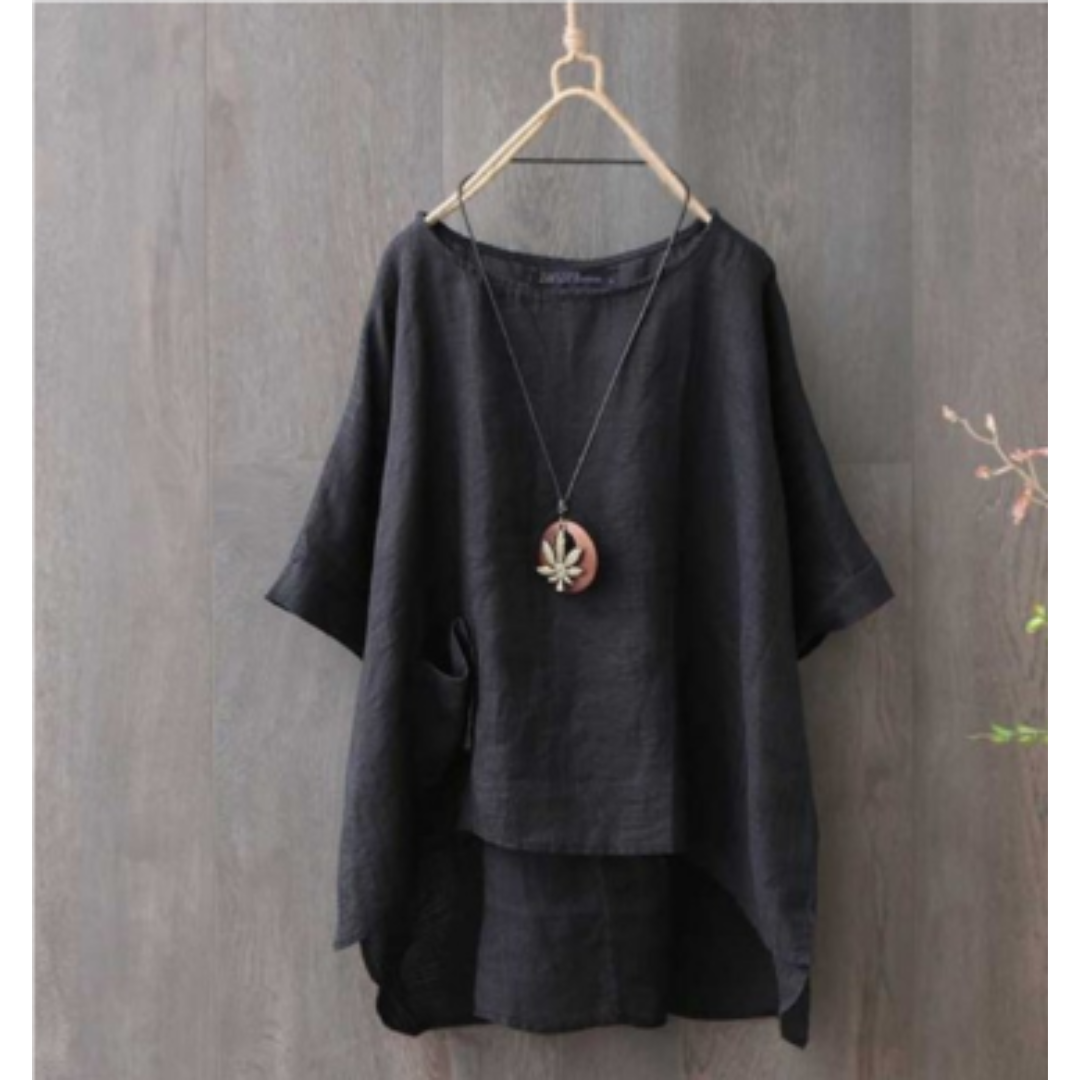 Linen Blend Relaxed Fit Tunic Top