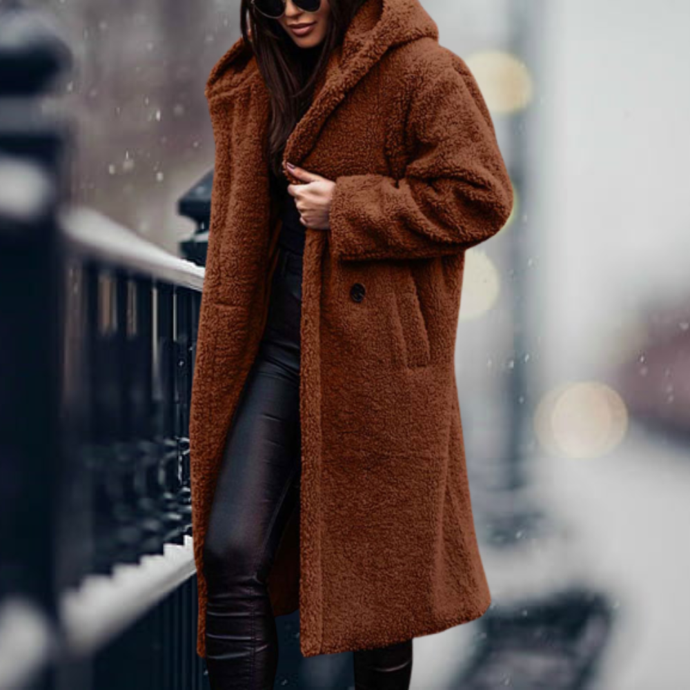 Women's long sleeve faux fur hooded coat
