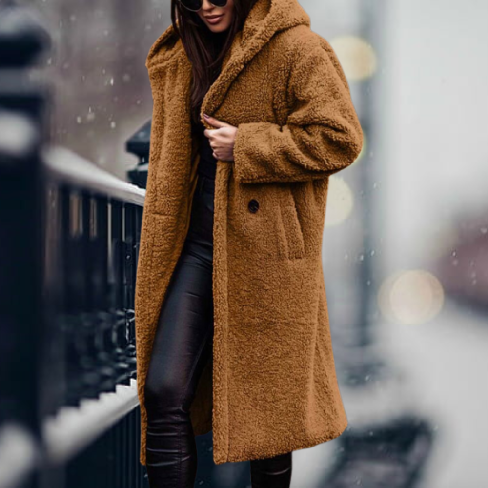 Women's long sleeve faux fur hooded coat