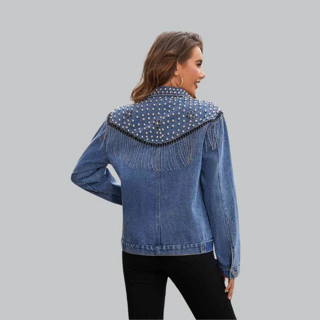 Women's denim jacket with pearls