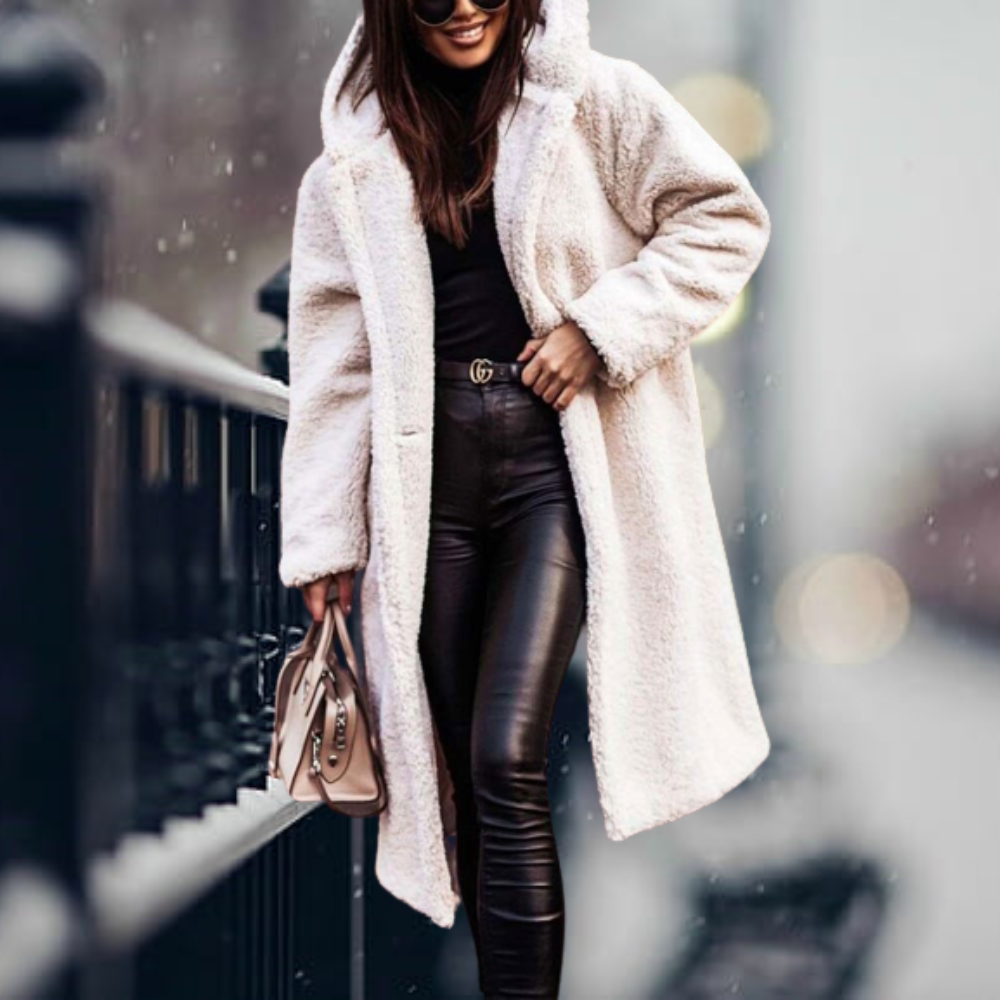 Women's long sleeve faux fur hooded coat