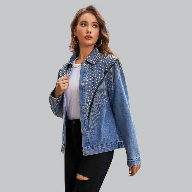 Women's denim jacket with pearls